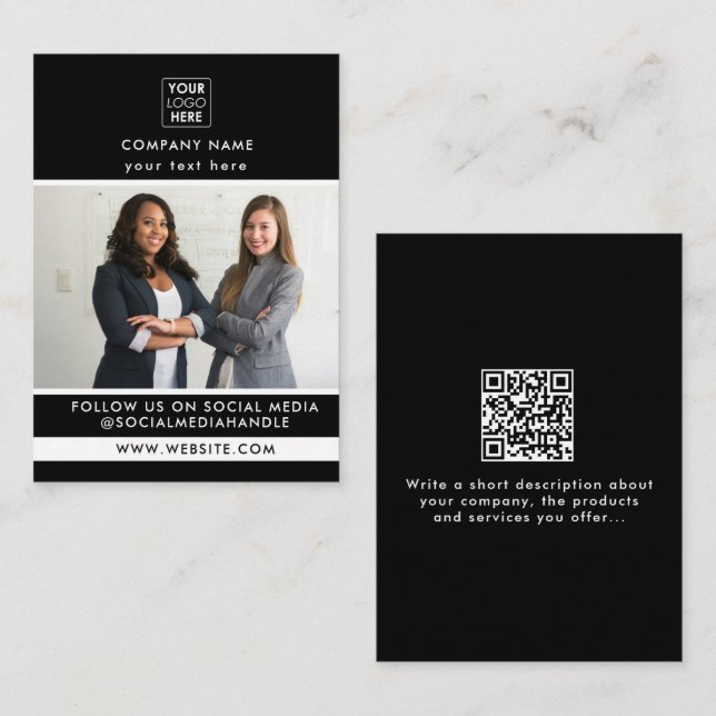Professional Black Business Promotional Photo  Card (Front/Back)