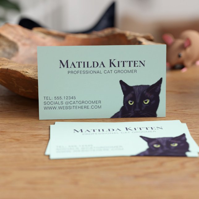Professional Black Cat Groomer Pet Business Card (Purrfect business card for a cat groomer or cat sitting service. Just add your details)