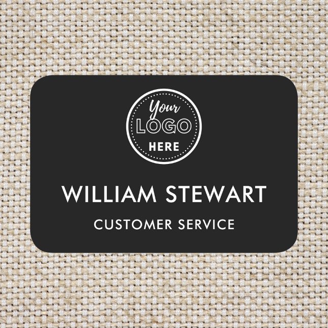 Professional Black Custom Logo Employee Staff Name Tag (Creator Uploaded)