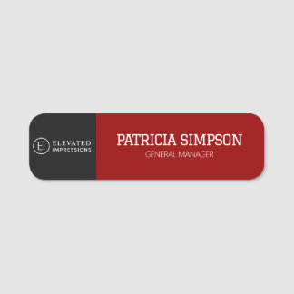 Professional Black Dark Red Luxury Logo Style Name Tag