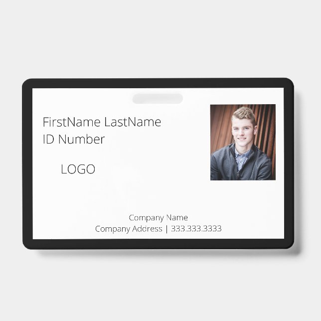 Professional Black Employee ID Badge with Barcode (Front)