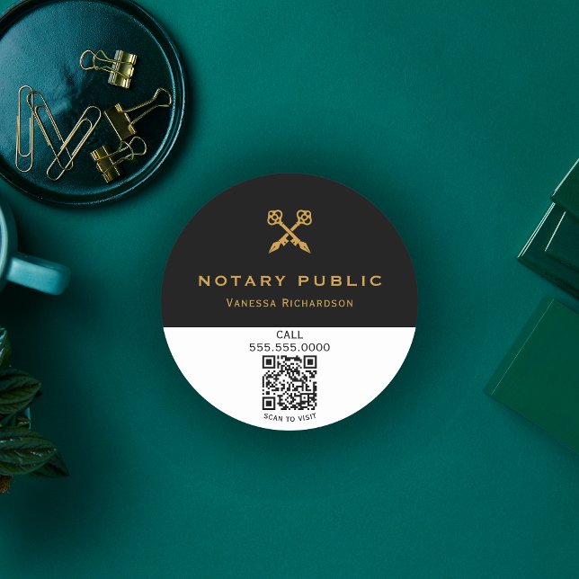 Professional Black & Gold Cross Key Pens Name Classic Round Sticker (Creator Uploaded)