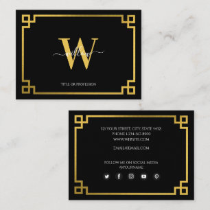 Professional Black & Gold Greek Key Social Media Business Card