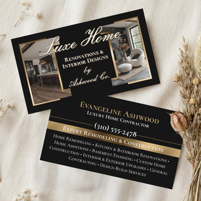 Professional Black Gold Home Remodeling Contractor Business Card (Professional Black Gold Home Remodeling Contractor Business Card)