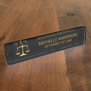 Professional Black Gold Lawyer Attorney Nameplate