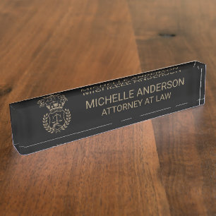 Professional Black Gold Lawyer Attorney Nameplate