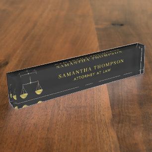 Professional Black & Gold Lawyer Attorney Scale Nameplate