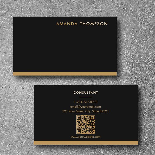 Professional Black Gold Luxury Minimalist QR Code  Business Card (Professional Black Gold Luxury Minimalist QR Code Business Card)