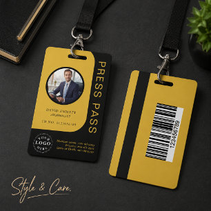 Professional Black Gold Media Press Pass ID Badge