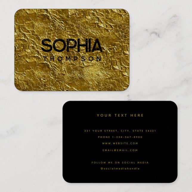 Professional Black Gold Minimalist Social Media Business Card (Front/Back)