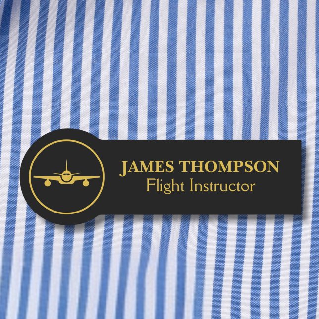Professional Black Gold Modern Aviation employee Name Tag (Creator Uploaded)