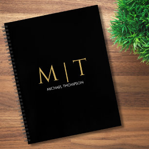 Professional Black Gold Modern Monogrammed  Notebook