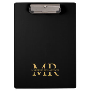 Professional Black Gold Monogram Name Initials    Clipboard