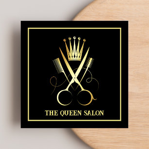 Professional Black & Gold Scissor Hairdresser Square Business Card