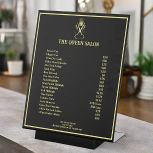 Professional Black & Gold Scissor Price List Pedestal Sign