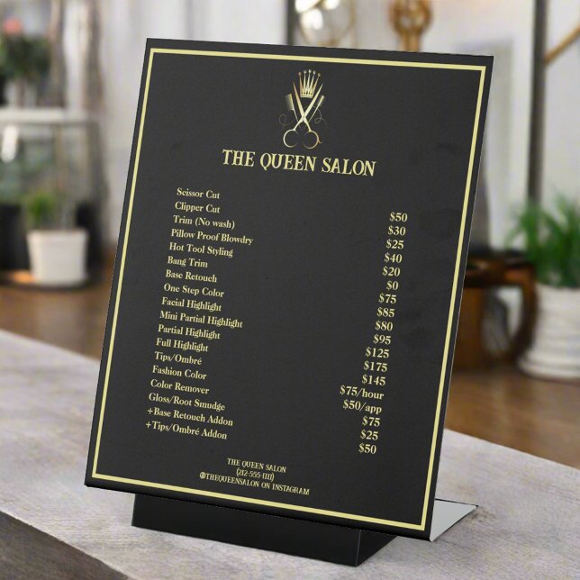 Professional Black & Gold Scissor Price List   Pedestal Sign (Creator Uploaded)
