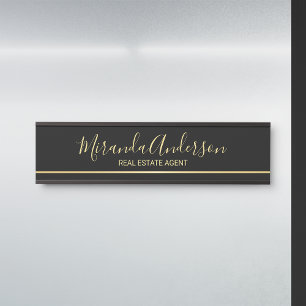 Professional Black & Gold with Modern Script Name Door Sign