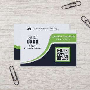 Professional Black Green add your Logo QR Code Bus Business Card