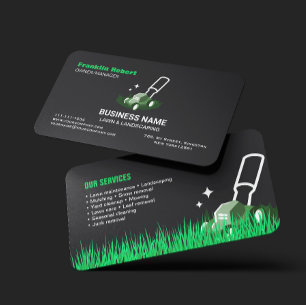 Professional Black Green Lawn Care & Landscaping Business Card