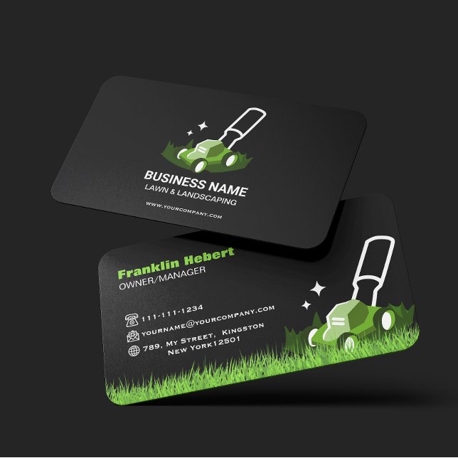 Professional Black Green Lawn Care & Landscaping Business Card (Creator Uploaded)