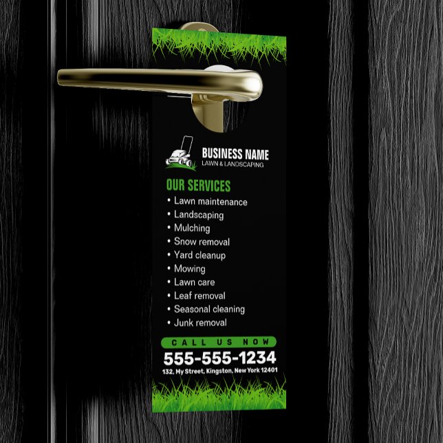 Professional Black Green Lawn Care & Landscaping Door Hanger (Creator Uploaded)