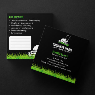 Professional Black Green Lawn Care & Landscaping Square Business Card