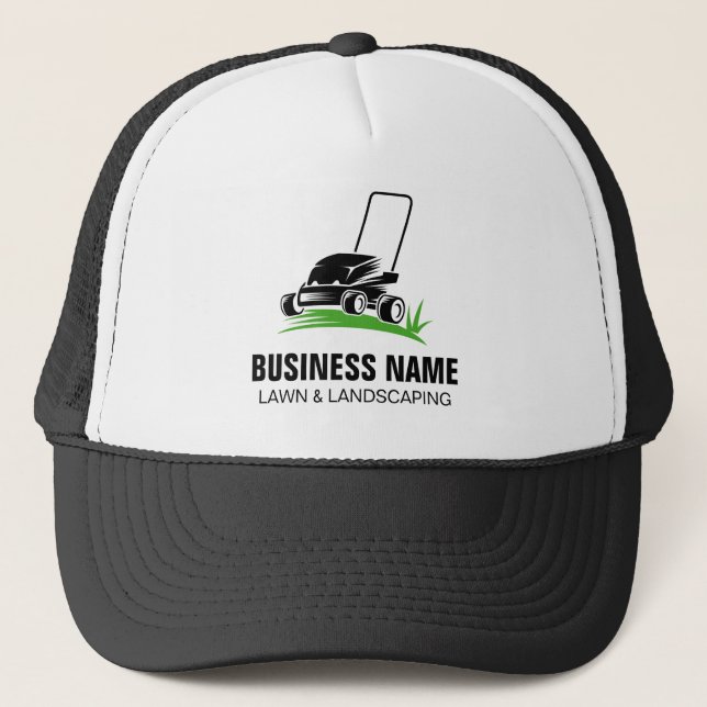 Professional Black Green Lawn Care & Landscaping Trucker Hat (Front)