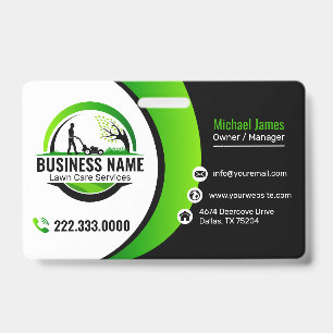 Professional Black Green Lawn Care Service ID Badge