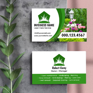 Professional Black Green Lawn Care Service Photo Business Card
