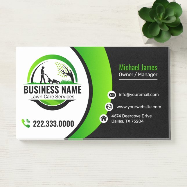Professional Black Green Lawn Care Service Post-it Notes (Office)