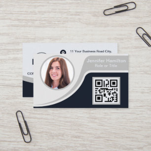 Professional Black Grey add your Logo QR Business Card