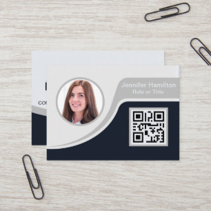 Professional Black Grey add your Logo QR Business Card