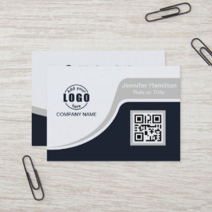 Professional Black Grey add your Logo QR Code Busi Business Card
