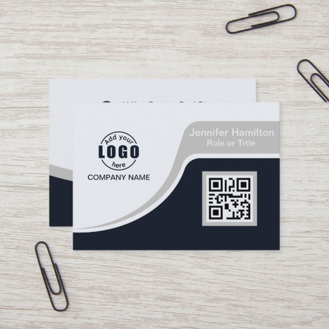 Professional Black Grey add your Logo QR Code Busi Business Card (Front/Back In Situ)