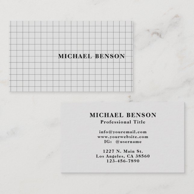 Professional Black Grey Grid Stylish Business Card (Front/Back)