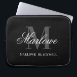 Professional Black Grey Monogram Script Laptop Sleeve<br><div class="desc">Professional Stylish Monogram Black White Grey Script Name laptop sleeve for your new home office,  administrative and professional work,  back to school,  etc.</div>