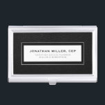 Professional Black Leather Business Card Holder<br><div class="desc">Simple modern luxury design with personalised name,  title company or custom text below in classic block typography on a black leather print background. Personalise for your custom use.</div>