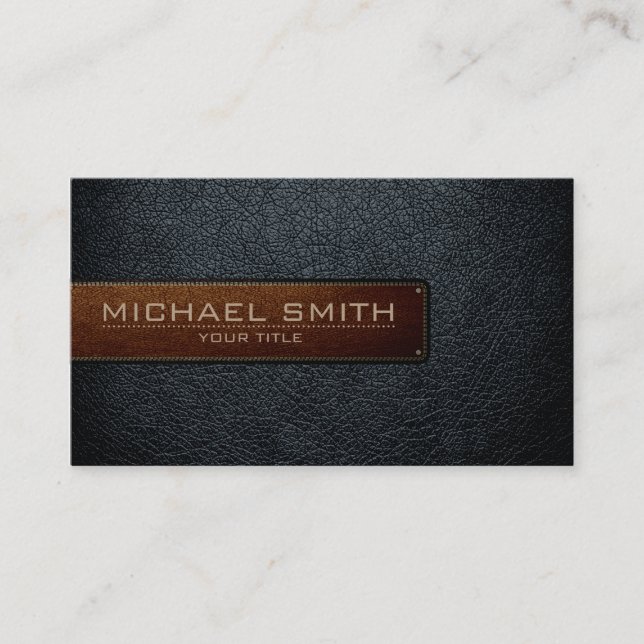 Professional Black Leather Look Business Card (Front)