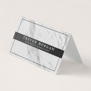 Professional Black Leather Trim Marble Business Card