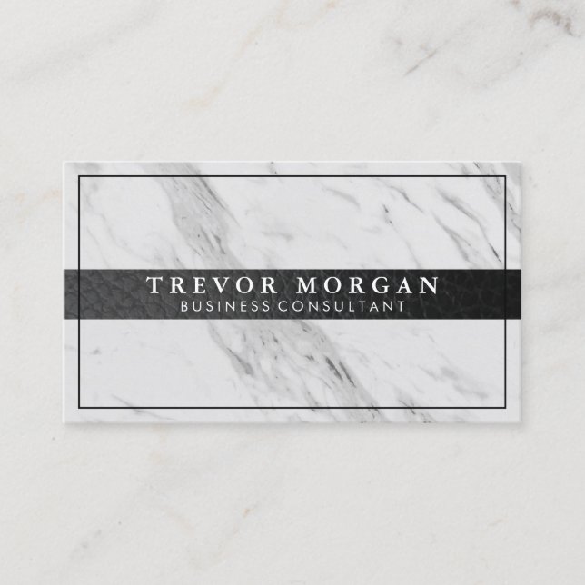Professional Black Leather Trim Marble Business Card (Front)