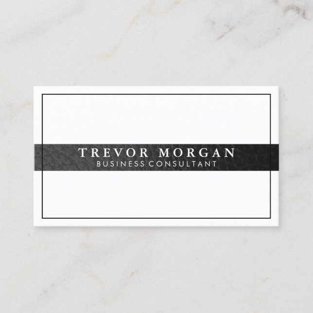 Professional Black Leather Trim Minimalist Business Card (Front)