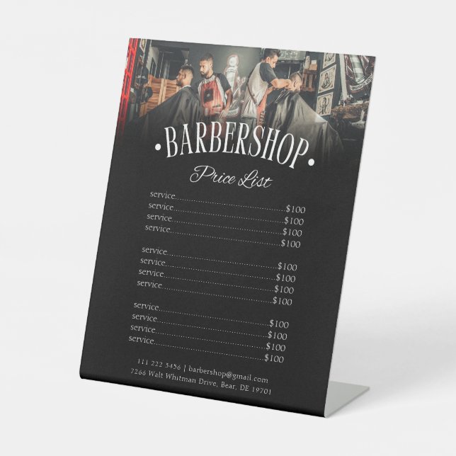 Professional Black Men Salon Barbershop Price List Pedestal Sign (Front)