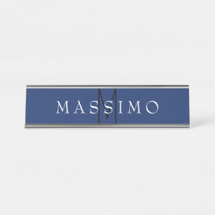 Professional Black Monogram Blue Your Name Desk Name Plate
