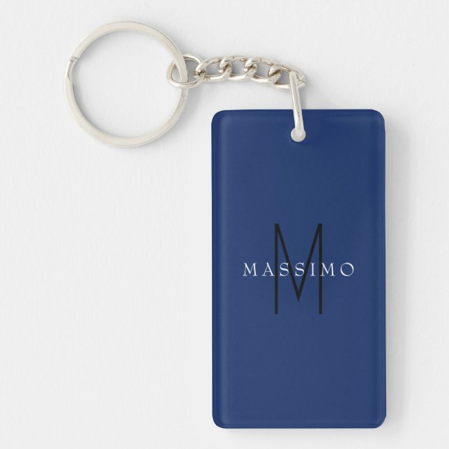 Professional Black Monogram Blue Your Name Key Ring (Front)