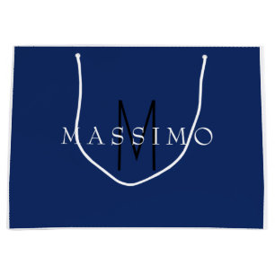 Professional Black Monogram Blue Your Name Large Gift Bag