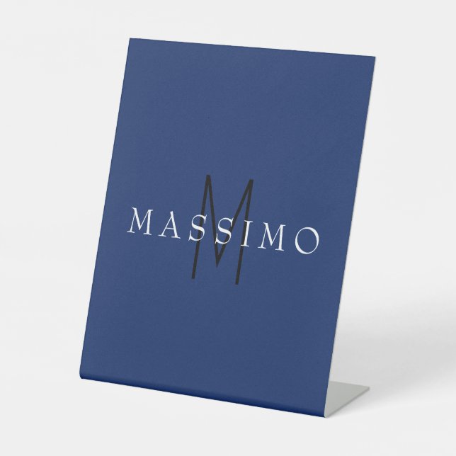 Professional Black Monogram Blue Your Name Pedestal Sign (Front)