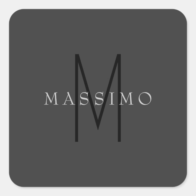 Professional Black Monogram Gray Your Name Square Sticker (Front)