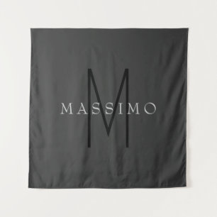 Professional Black Monogram Gray Your Name Tapestry