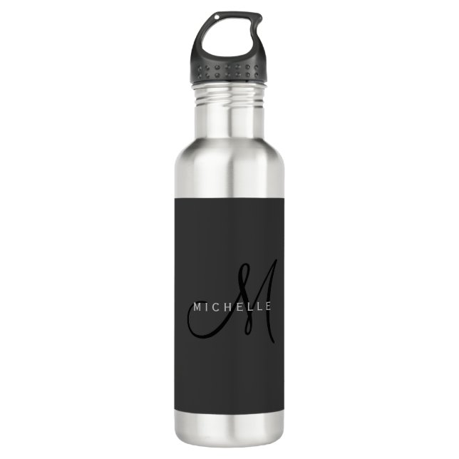 Professional Black Monogram Grey Your Name 710 Ml Water Bottle (Front)