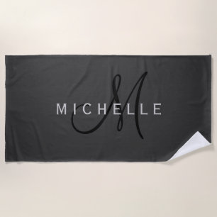 Professional Black Monogram Grey Your Name Beach Towel